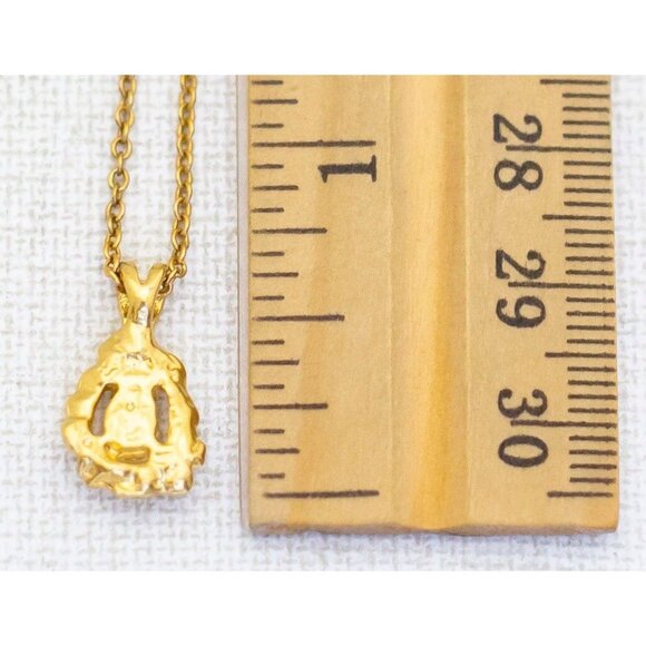 18 inch, Vintage Abstract Pendant Faux Pearl Teardrop Gold Tone Necklace - E1 - Picture 3 of 3